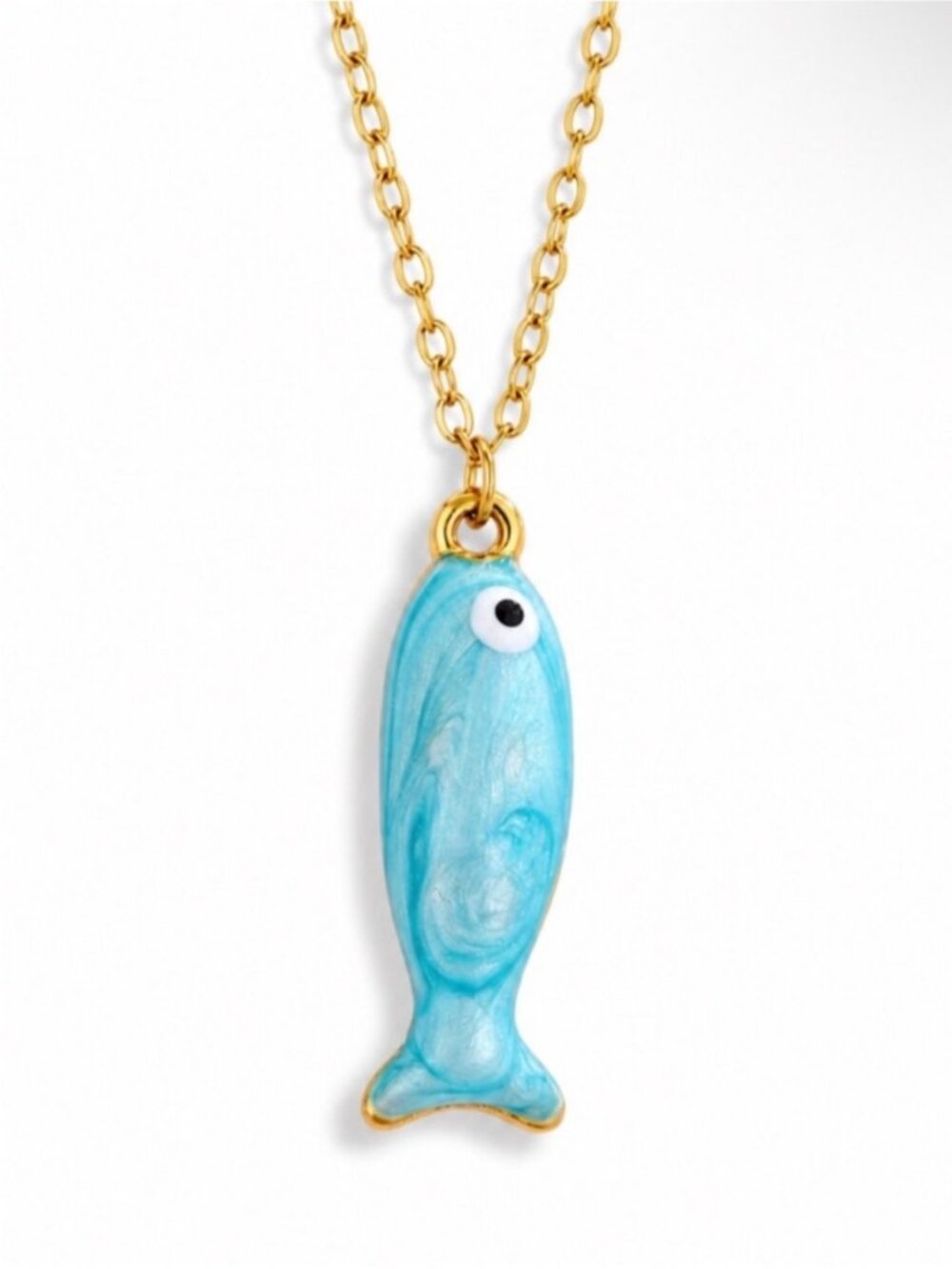 New! Coastal Blue Hand Painted Gold Fish Sardine Charm Necklace (4018) NWOT